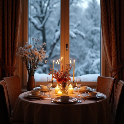 Dinner setup with winter view