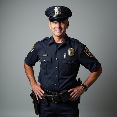 Police officer stands in uniform