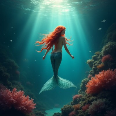Mermaid swimming in ocean depths