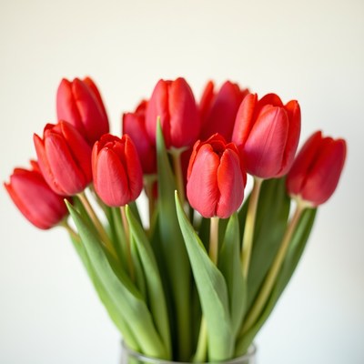 Red tulips arranged in a vase
