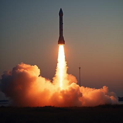 Rocket launch at dawn