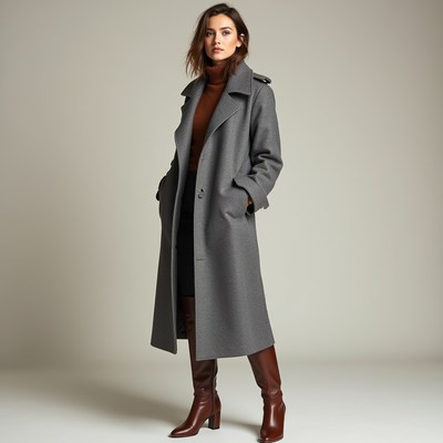 Woman in grey coat and brown boots