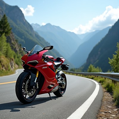 Motorcycle parked on winding road