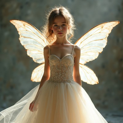 Girl with butterfly wings in dress
