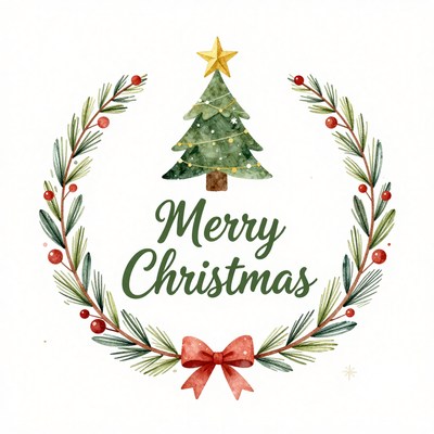 Christmas tree with festive wreath design