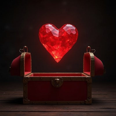 Red gem floats above treasure chest