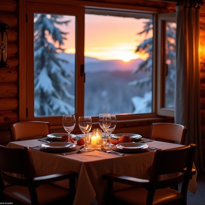 Dinner setup with sunset view