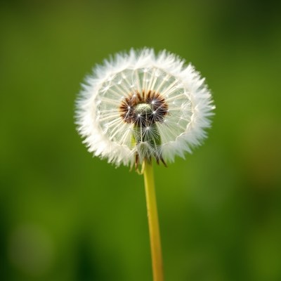 Dandelion puff in green field