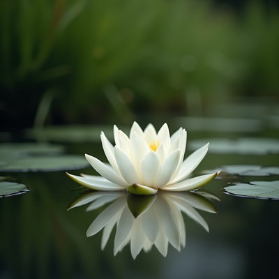 White lily on still water surface