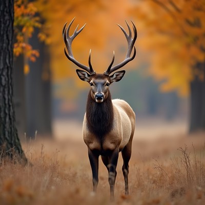 Elk standing in autumn forest