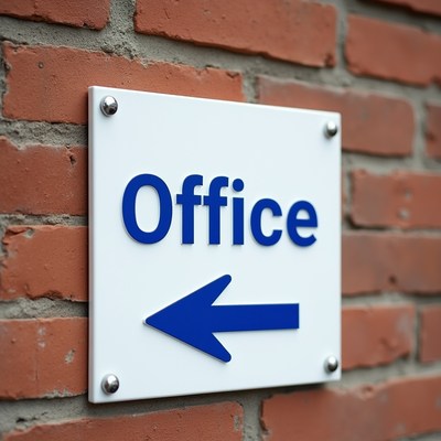 Sign points to office location