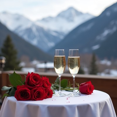 Celebrating with drinks and roses