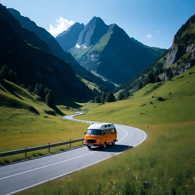 Road trip through green mountains