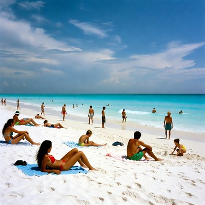 Sunny day at the beach with many visitors