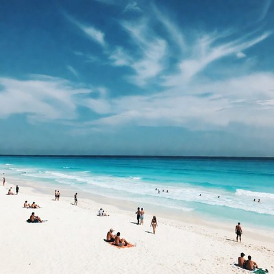Tourists enjoy beach at cancun