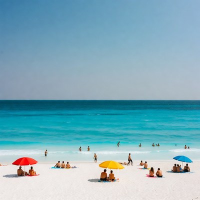 People enjoying beach day at ocean