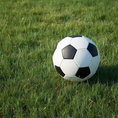 Soccer ball resting on green grass