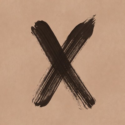 Bold black brushstroke on beige canvas