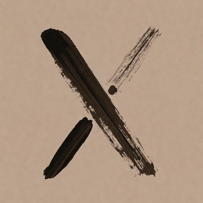 Black brush strokes on beige background