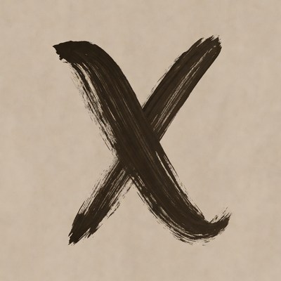 Black brushstroke cross on beige background