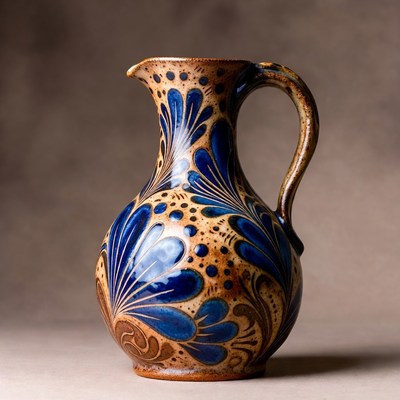 Ceramic jug with blue design