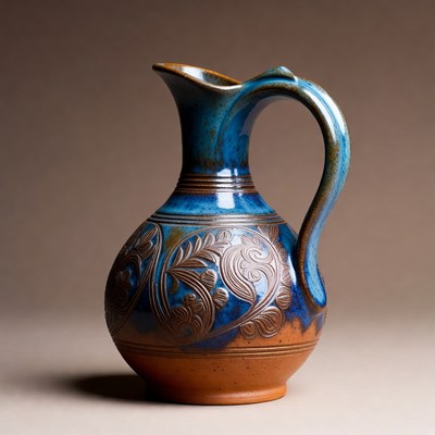Handcrafted ceramic pitcher with design