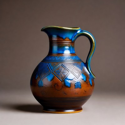 Decorative ceramic pitcher with blue design