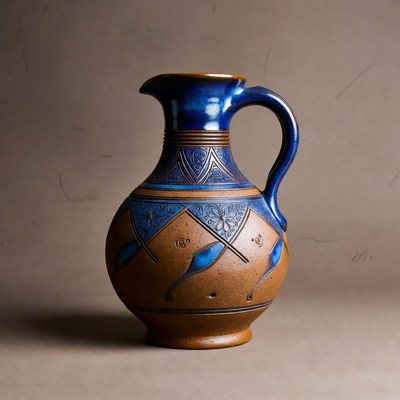Decorative pottery jug with blue paint