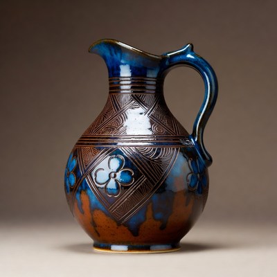 Colorful ceramic pitcher display
