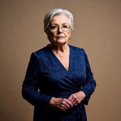 Senior woman in formal attire poses