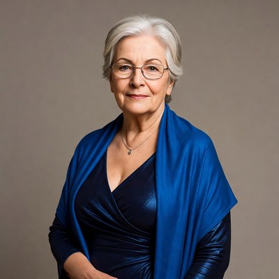 Elderly woman with blue scarf