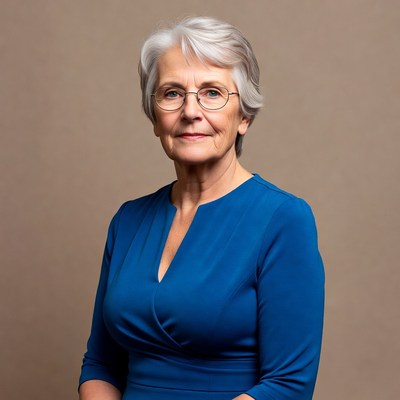 Elderly woman in blue dress
