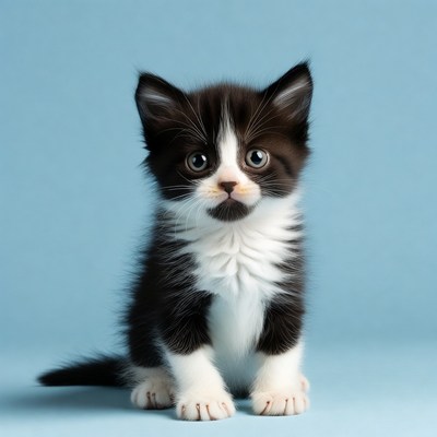 Cute black and white kitten sitting