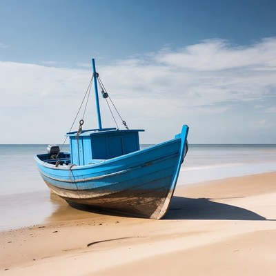 Blue boat on sandy beach