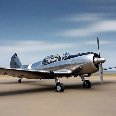 Classic aircraft on the runway at sunset