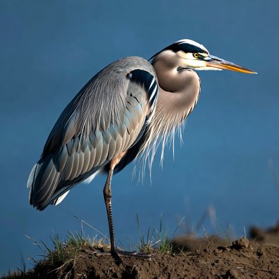 Great blue heron by the water