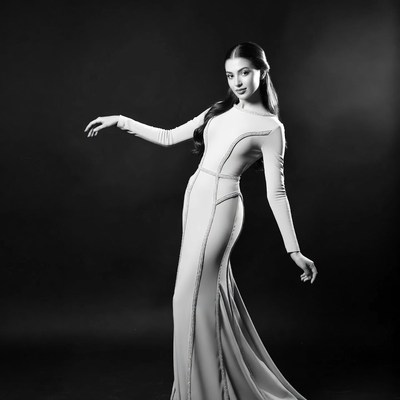 Woman posing in elegant dress