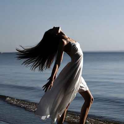 Woman dancing by the sea