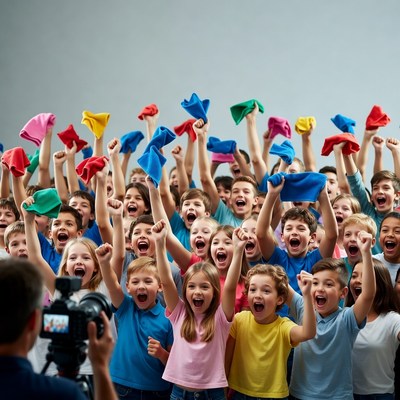 Kids celebrate with colorful cloths together