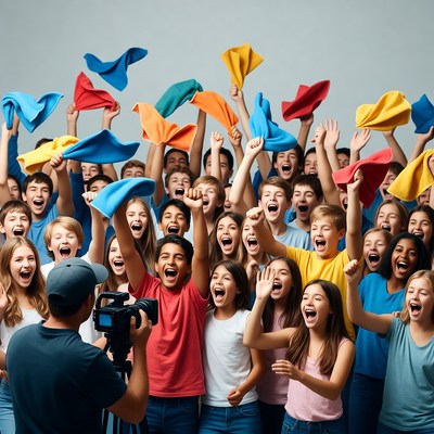 Group of teens celebrate with colorful cloths