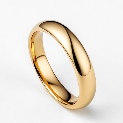 Simple gold wedding band on display
