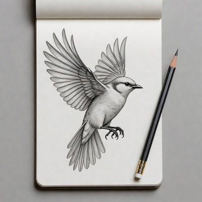 Bird drawing in a sketchbook