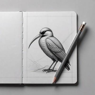 Bird drawing in a sketchbook