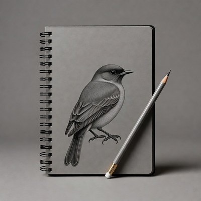 Bird drawing on notebook cover
