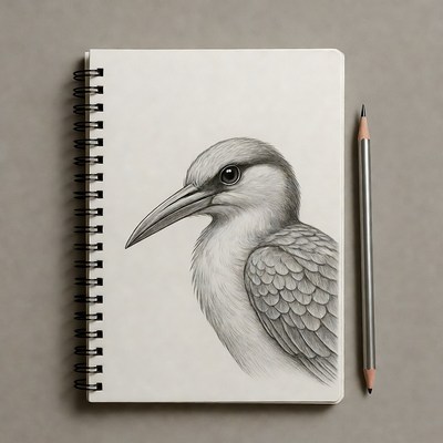 Bird drawing in sketchbook