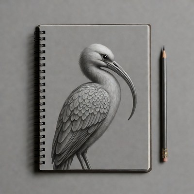 Bird sketch in notebook
