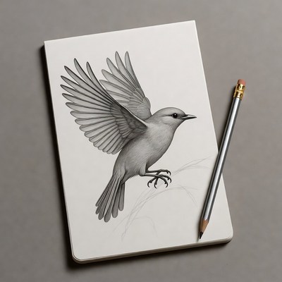 Bird drawing in a notebook