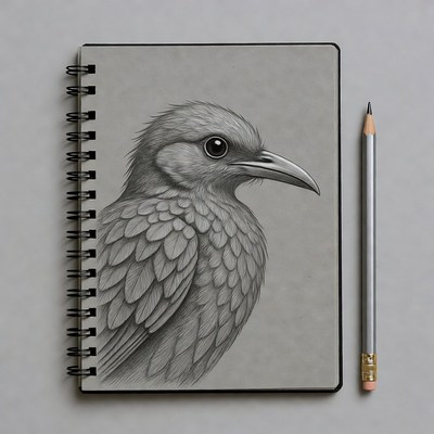 Bird sketch on a notebook page