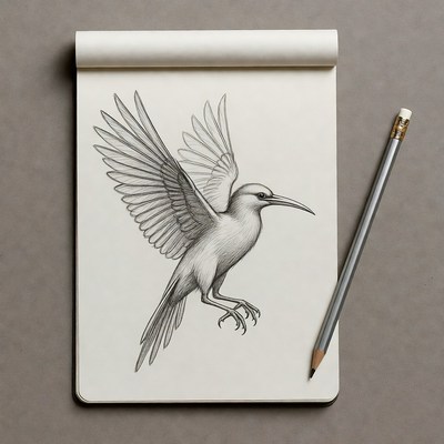 Bird sketch on blank notebook page