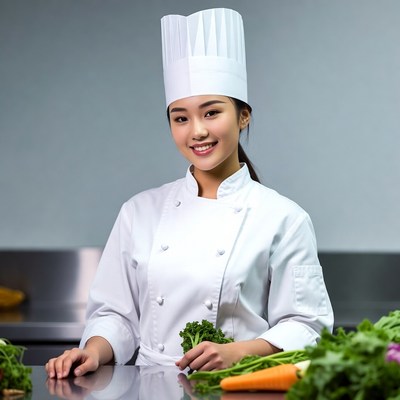 Young chef preparing vegetables in kitchen